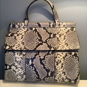 TORY BURCH Block-T Snakeskin Leather Satchel